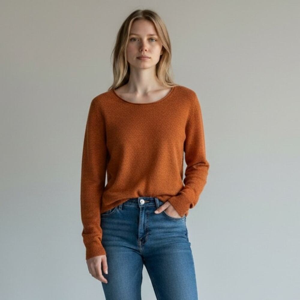 Eileen Fisher Silk Blend Pullover Sweater Women's Sz M Burnt Orange Long Sleeves